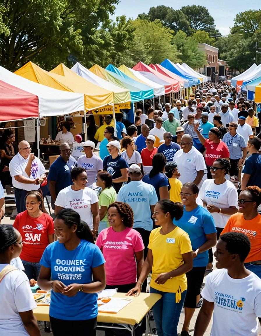 A diverse group of people engaging in a community health fair, showcasing various cost-effective healthcare options like free check-ups, wellness booths, and healthy cooking demonstrations. Include bright banners with positive messages, smiling faces, and interactive activities that promote inclusivity and well-being. The scene should radiate warmth, connection, and hope. vibrant colors. super-realistic.